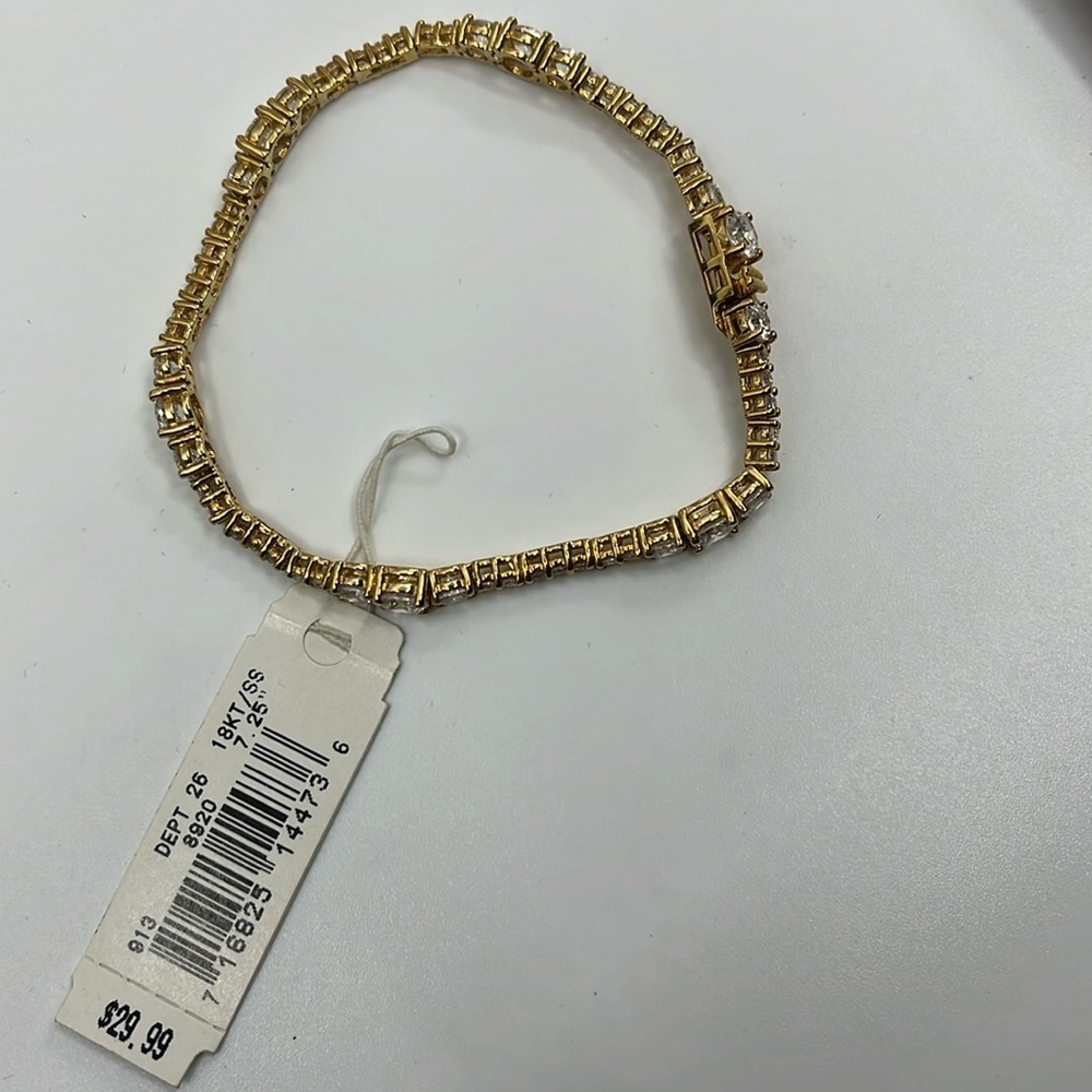 18K Gold Over 925 Silver CZ Tennis Bracelet - 7.25" - Picture 13 of 13